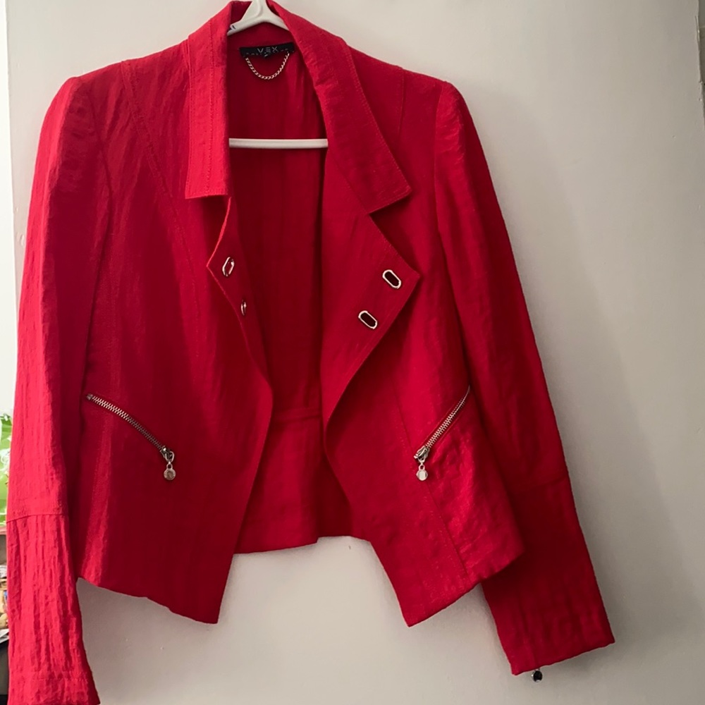 TitleVEX Collection Red Asymmetrical Moto Blazer Jacket